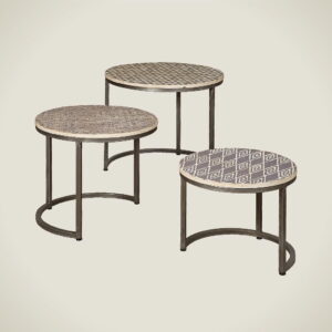 Bijzettafel Set van 3
Off white + blue print - iron natural