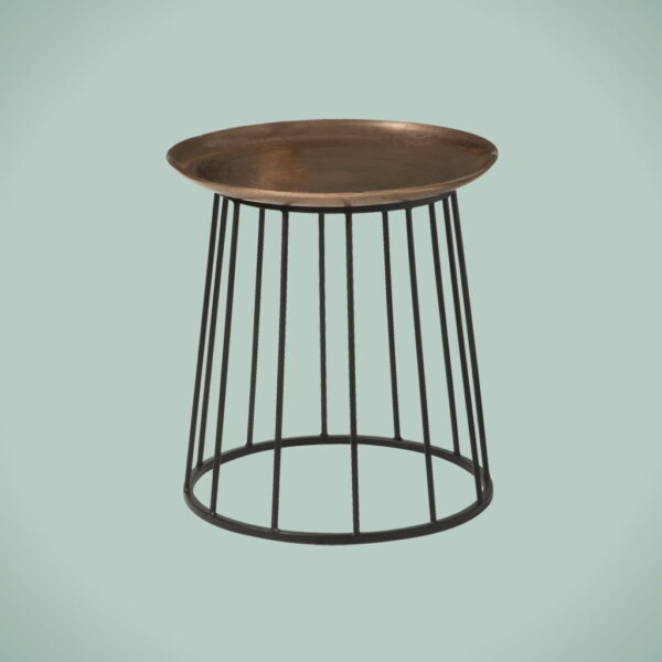 Iron side round table w alu top 41x41x43
Brass - black powder coating