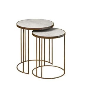 Iron side round table w marble top - Set van 2 Powder coating