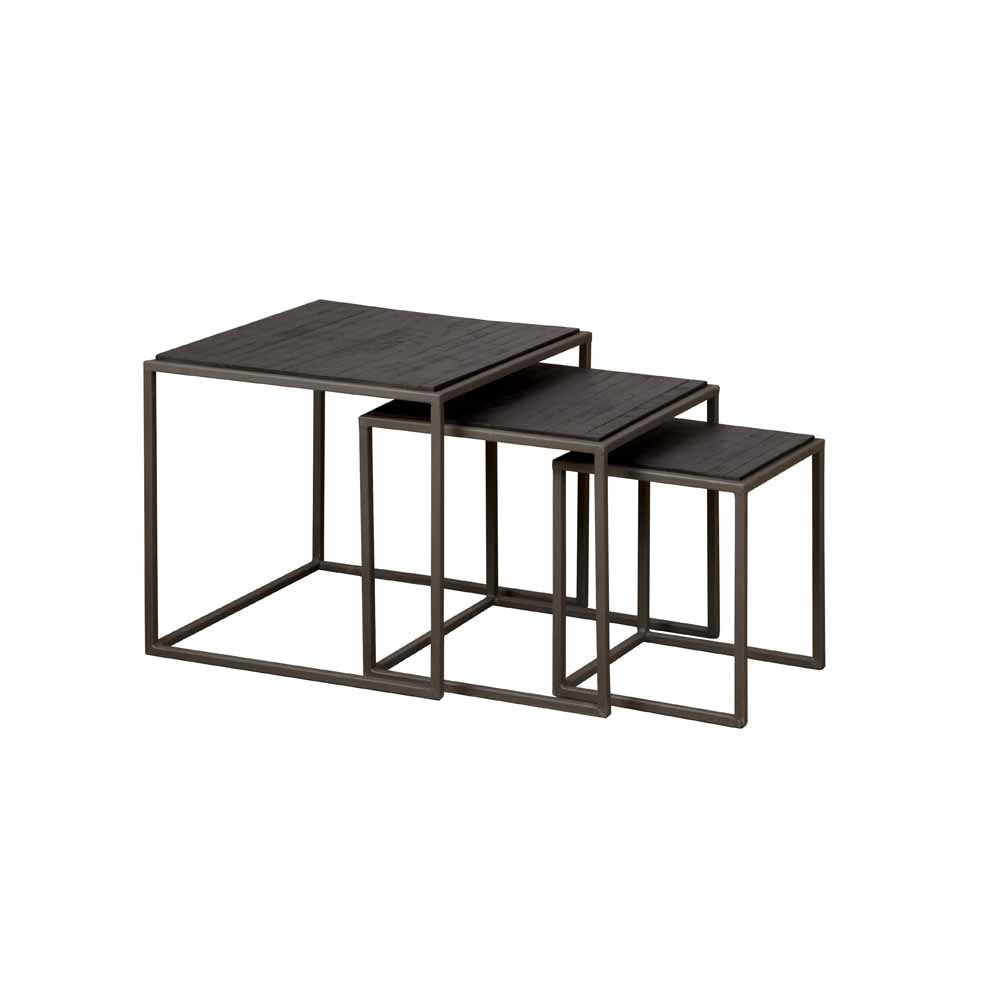 Fanna set of 3 table set 50-40-30Recycle teak matt black - metal gun grey OP=OP