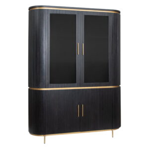 Rivello Buffet cabinet 2 wooden & glass drs. - 150x45x200Mango black olive & brass