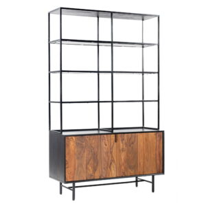 Taviano bookcase with 2 drs. 110x40x180Mango - Sheesham - metal
