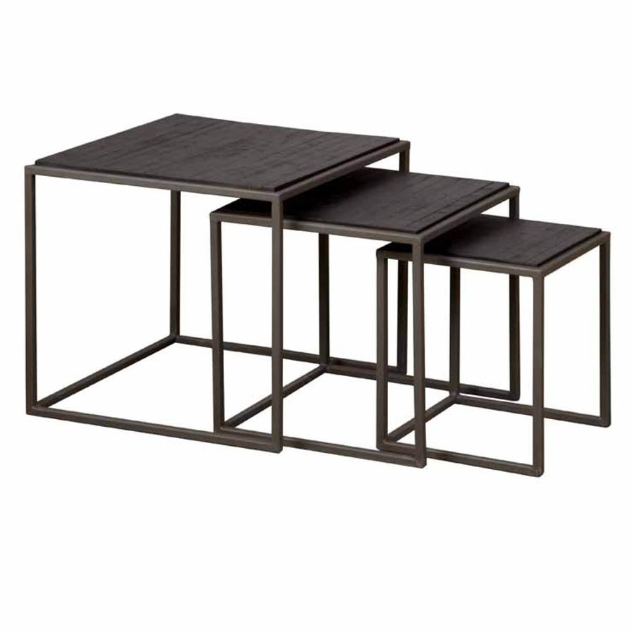 Fanna set of 3 table set 50-40-30Recycle teak matt black - metal gun grey OP=OP - Afbeelding 3